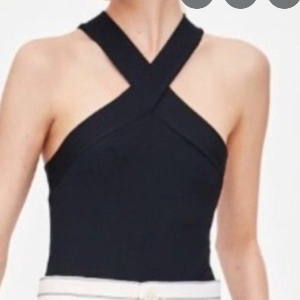 NWT Zara Black Cross Neck Rivers Tank Top